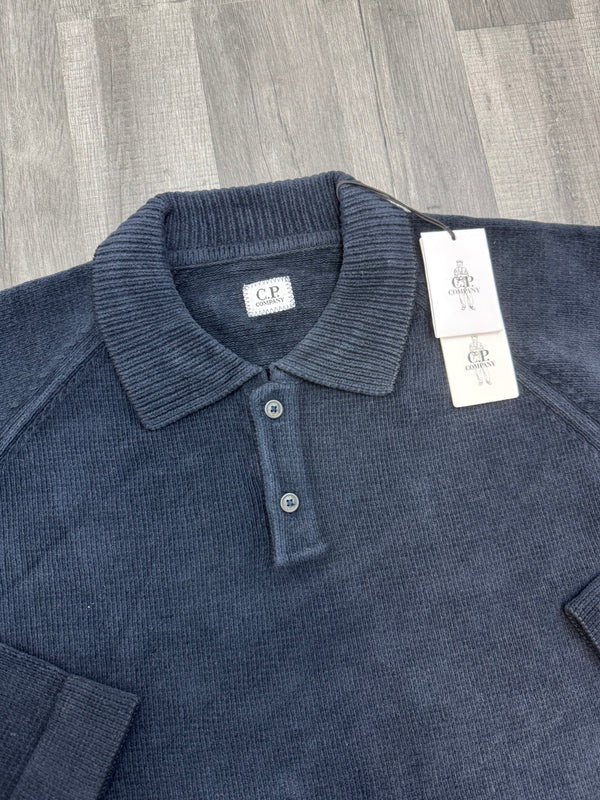 CP Company Polo Neck Knit Sweatshirt - Navy