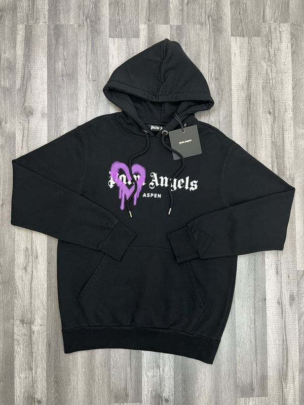 Palm Angels Aspen Heart Spray Hoodie - Black