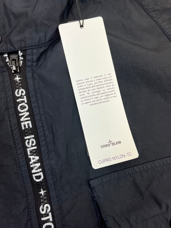 Stone Island Logo Trim Hooded Overshirt - Navy