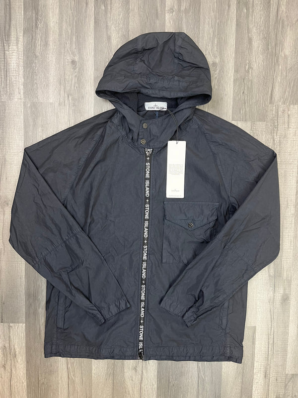 Stone Island Logo Trim Hooded Overshirt - Navy