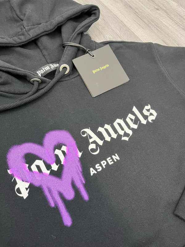 Palm Angels Aspen Heart Spray Hoodie - Black